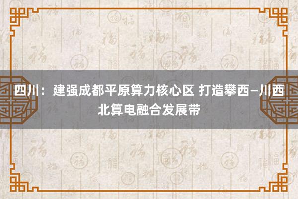 四川：建强成都平原算力核心区 打造攀西—川西北算电融合发展带