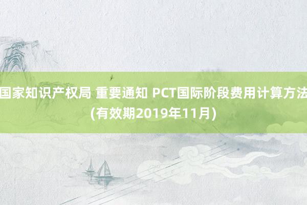 国家知识产权局 重要通知 PCT国际阶段费用计算方法(有效期2019年11月)