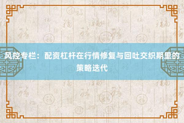 风控专栏：配资杠杆在行情修复与回吐交织期里的策略迭代
