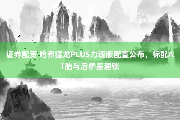 证券配资 哈弗猛龙PLUS力魂版配置公布，标配AT胎与后桥差速锁